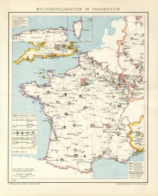 Frankreich Militärkarte Lithographie 1897 Original der Zeit