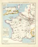 Militärdislokation in Frankreich historische Militärkarte Lithographie ca. 1897