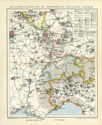 Frankreich Ost Militärkarte Lithographie 1892 Original der Zeit