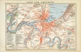 Genf Stadtplan Lithographie 1896 Original der Zeit
