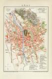 Graz Stadtplan Lithographie 1892 Original der Zeit
