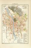Graz historischer Stadtplan Karte Lithographie ca. 1899