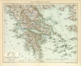 Griechenland Karte Lithographie 1892 Original der Zeit
