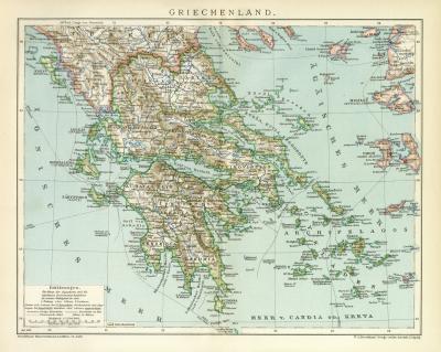 Griechenland Karte Lithographie 1898 Original der Zeit