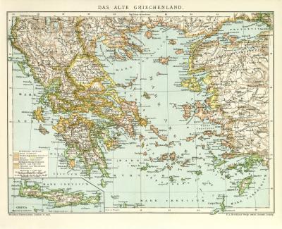 Das Alte Griechenland historische Landkarte Lithographie ca. 1892