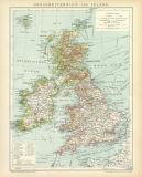Großbritannien Irland Karte Lithographie 1898...