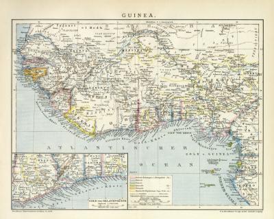 Guinea Karte Lithographie 1893 Original der Zeit