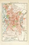 Halle an der Saale historischer Stadtplan Karte Lithographie ca. 1892
