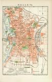 Halle an der Saale historischer Stadtplan Karte Lithographie ca. 1896