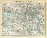 Hamburg und Umgebung historischer Stadtplan Karte Lithographie ca. 1894