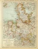 Hannover Schleswig-Holstein Braunschweig und Oldenburg historische Landkarte Lithographie ca. 1897