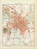 Hannover historischer Stadtplan Karte Lithographie ca. 1892