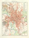 Hannover historischer Stadtplan Karte Lithographie ca. 1896