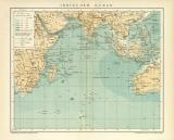 Indischer Ocean historische Landkarte Lithographie ca. 1898