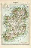 Irland Karte Lithographie 1892 Original der Zeit