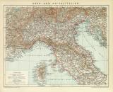 Ober-  und Mittelitalien historische Landkarte Lithographie ca. 1892