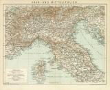 Ober Mittel Italien Karte Lithographie 1896 Original der...
