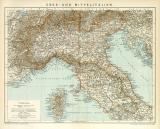 Ober-  und Mittelitalien historische Landkarte Lithographie ca. 1898