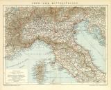 Ober-  und Mittelitalien historische Landkarte Lithographie ca. 1900