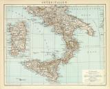 Unter Italien Karte Lithographie 1892 Original der Zeit