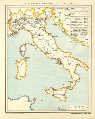Militärdislokation in Italien historische Militärkarte Lithographie ca. 1897