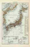 Japan Karte Lithographie 1892 Original der Zeit