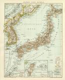 Japan und Korea Karte Lithographie 1897 Original der Zeit