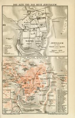 Jerusalem Stadtplan Lithographie 1899 Original der Zeit