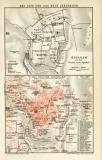 Das alte und das neue Jerusalem historischer Stadtplan Karte Lithographie ca. 1900