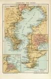 Jokohama und Tokio historischer Stadtplan Karte Lithographie ca. 1896