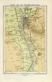 Kairo und die Pyramidenfelder historischer Stadtplan Karte Lithographie ca. 1897
