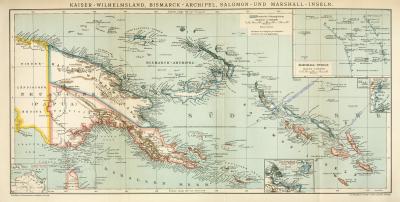 Kaiser - Wilhemlsland Bismarck  -Archipel Salomon- und Marschall Inseln historische Landkarte Lithographie ca. 1898