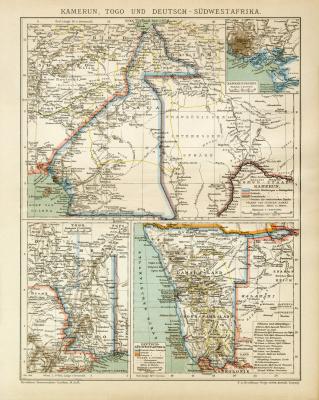 Kamerun Togo Deutsch Südwestafrika Karte Lithographie 1896 Februar Original der Zeit