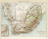 Kapkolonien historische Landkarte Lithographie ca. 1894