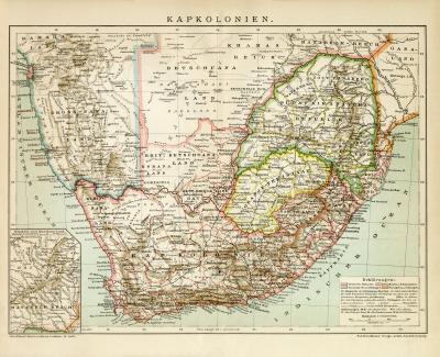 Kapkolonien historische Landkarte Lithographie ca. 1897