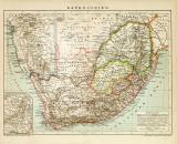 Kapkolonien Afrika Karte Lithographie 1897 Original der Zeit