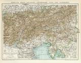 Kärnten Krain Salzburg Steiermark Tirol und Vorarlberg historische Landkarte Lithographie ca. 1892