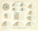 Kartenprojektionen Karte Lithographie 1892 Original der Zeit
