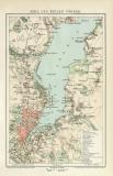 Kiel und Kieler Förde historischer Stadtplan Karte Lithographie ca. 1892