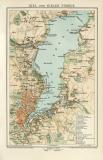 Kiel und Kieler Förde historischer Stadtplan Karte Lithographie ca. 1896