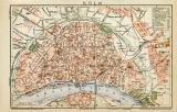 Köln historischer Stadtplan Karte Lithographie ca. 1899