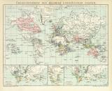 Übersichtskarte der Kolonien Europäischer Staaten historische Landkarte Lithographie ca. 1892