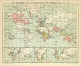Kolonien Welt Karte Lithographie 1897 Original der Zeit