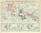 Kolonien Welt Karte Lithographie 1898 Original der Zeit