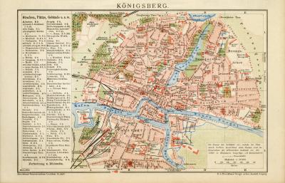 Königsberg historischer Stadtplan Karte Lithographie ca. 1900