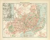 Kopenhagen historischer Stadtplan Karte Lithographie ca. 1898