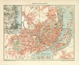 Kopenhagen Stadtplan Lithographie 1900 Original der Zeit