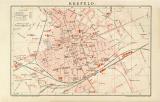 Krefeld historischer Stadtplan Karte Lithographie ca. 1900