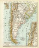 La Plata - Staaten Chile und Patagonien historische Landkarte Lithographie ca. 1892