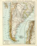 La Plata - Staaten Chile und Patagonien historische Landkarte Lithographie ca. 1896